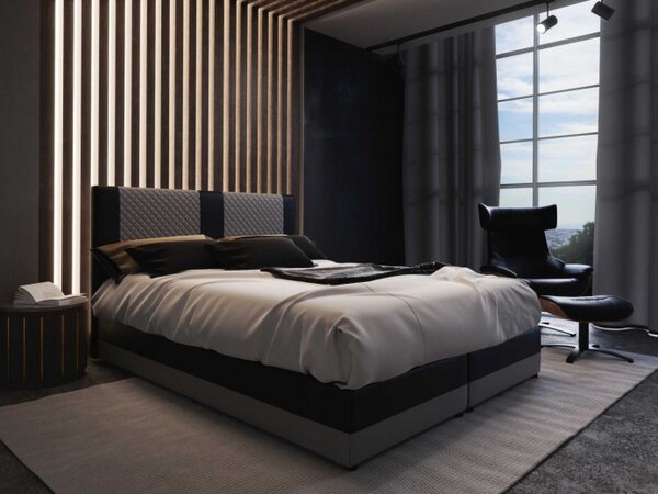 Moderní boxspringová postel PIERROT 140x200, šedá + černá