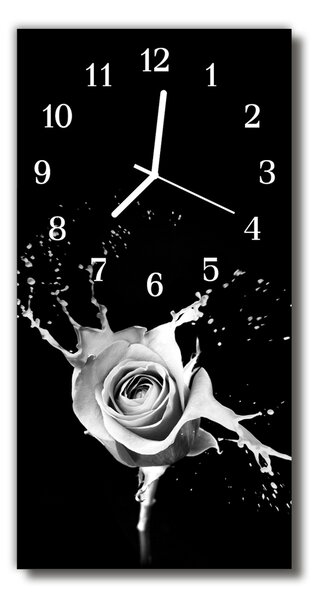 Skleněné hodiny vertikální  Květiny Rose umění černé 30x60 cm