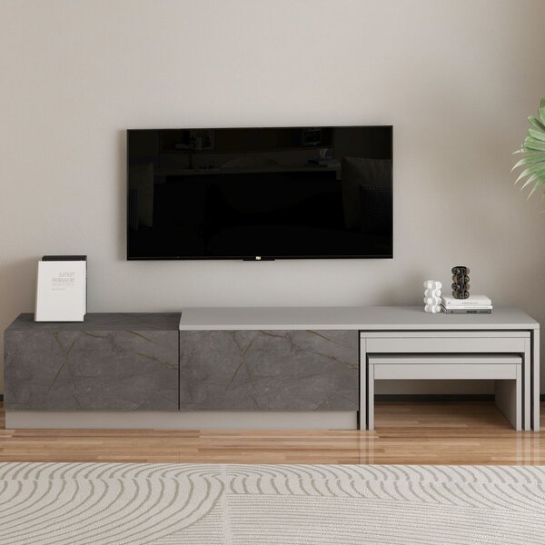 TV stolek/skříňka Nesstie (šedý mramor). Akce -13%