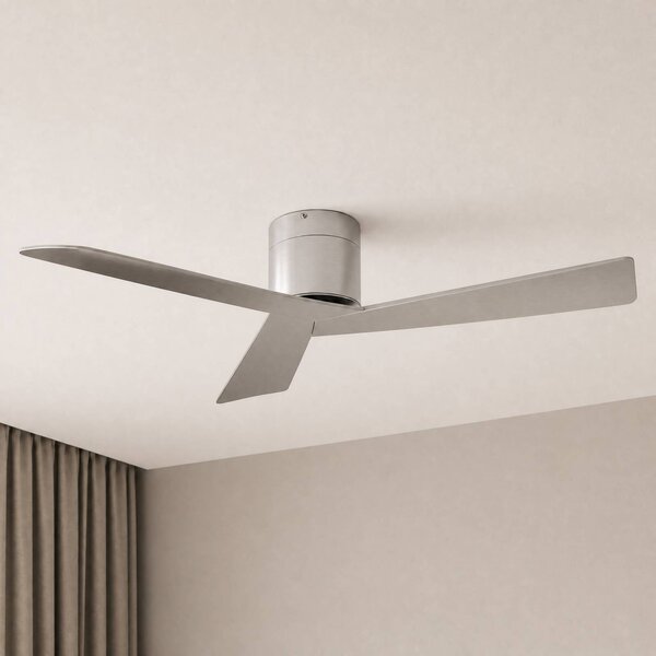 Lucande Stropní ventilátor Ventoro, Ø 132 cm, stříbrný, kov, Chrom / stříbro, Obývací pokoj / jídelna, kov, Moderní