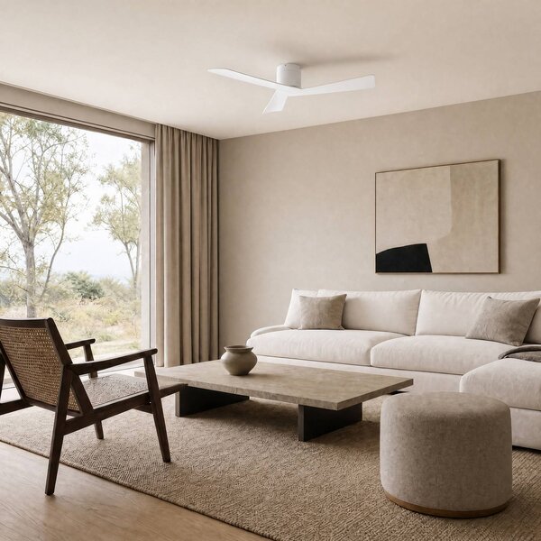 Lucande Stropní ventilátor Ventoro, Ø 132 cm, bílý, kov, Bílá / opál, Obývací pokoj / jídelna, kov, Moderní