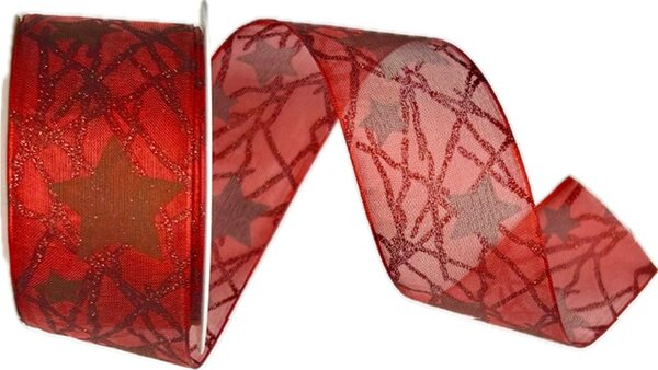 Stuha vánoční LUMINOUS STARTRAIL CRIMSON RED červená 40mm x 3m (12,-Kč/m)