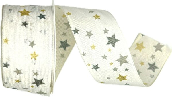 Stuha vánoční TWILIGHT STARS WHITE bílá 40mm x 2m (13,-Kč/m)