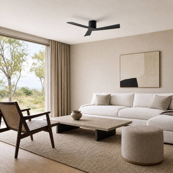 Lucande Stropní ventilátor Ventoro, Ø 132 cm, černý, kov, Černá, Obývací pokoj / jídelna, kov, Moderní