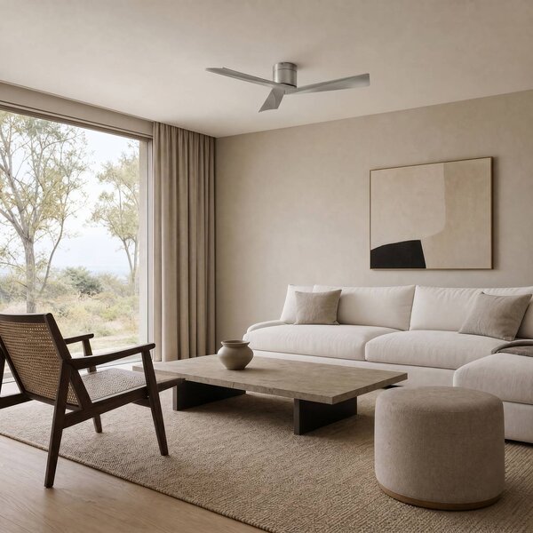 Lucande Stropní ventilátor Ventoro, Ø 132 cm, stříbrný, kov, Chrom / stříbro, Obývací pokoj / jídelna, kov, Moderní