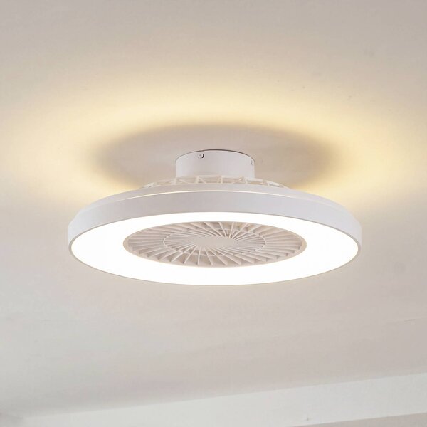 Lindby Stropní ventilátor Teleo s LED osvětlením, Ø 58 cm, bílý, DC, Tuya, stmívatelný, Bílá / opál, Obývací pokoj / jídelna, Plast, Moderní
