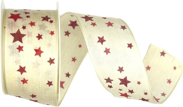Stuha vánoční TWILIGHT STARS CREAM krémová 40mm x 2m (13,-Kč/m)