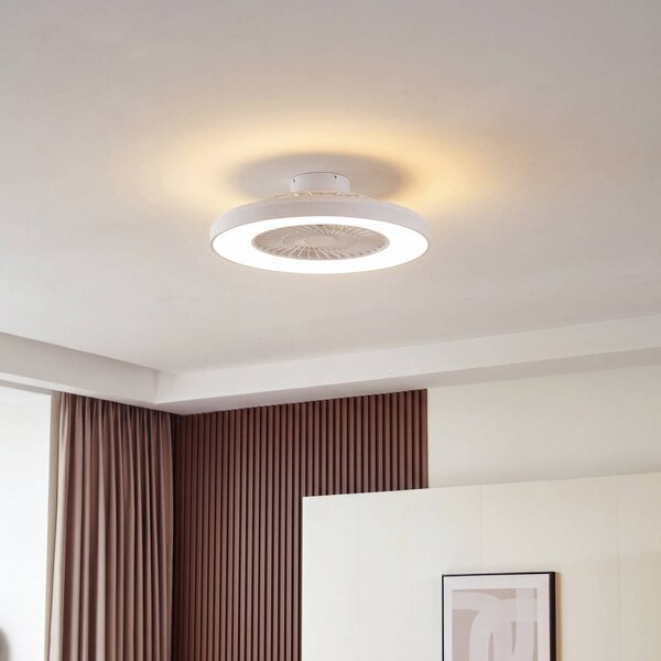 Lindby Stropní ventilátor Teleo s LED osvětlením, Ø 58 cm, bílý, DC, Tuya, stmívatelný, Bílá / opál, Obývací pokoj / jídelna, Plast, Moderní