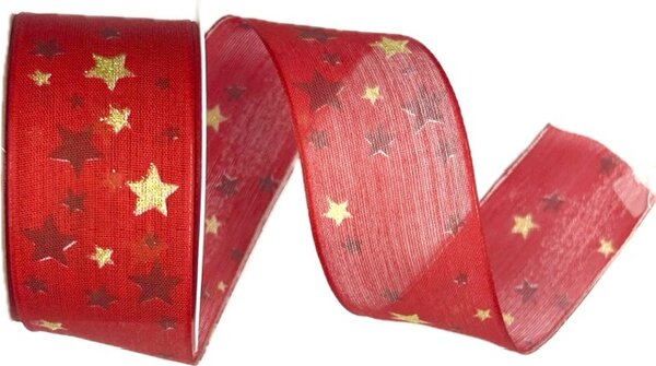 Stuha vánoční TWILIGHT STARS RED červená 40mm x 2m (13,-Kč/m)