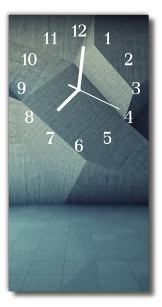 Skleněné hodiny vertikální Betonová modrá geometrie 30x60 cm