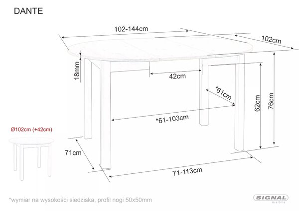 Signal Rozkládací jídelní stůl Dante I 102/144 cm dub artisan/černý