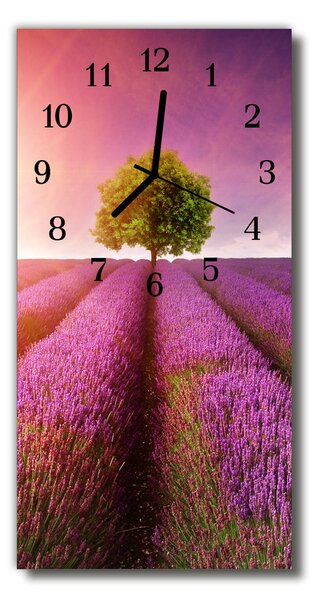 Skleněné hodiny vertikální Krajina Polá levandule fialová 30x60 cm