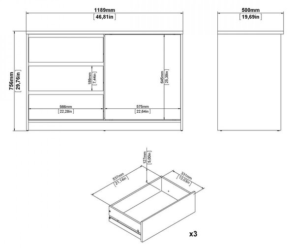 Komoda Simplicity 118,9 x 50 x 75,6 cm, bílý lesk