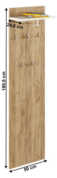 KONDELA Věšákový panel, dub artisan/bílá, RIOMA TYP 19