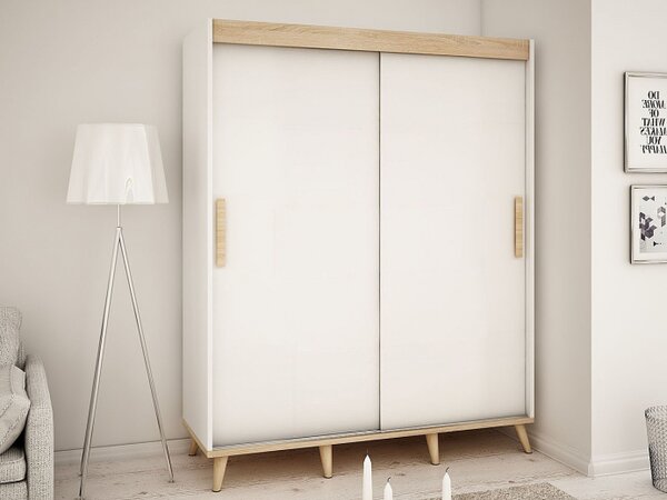 Stylová šatní skříň s posuvnými dveřmi COREY T 180 - bílá / dub sonoma