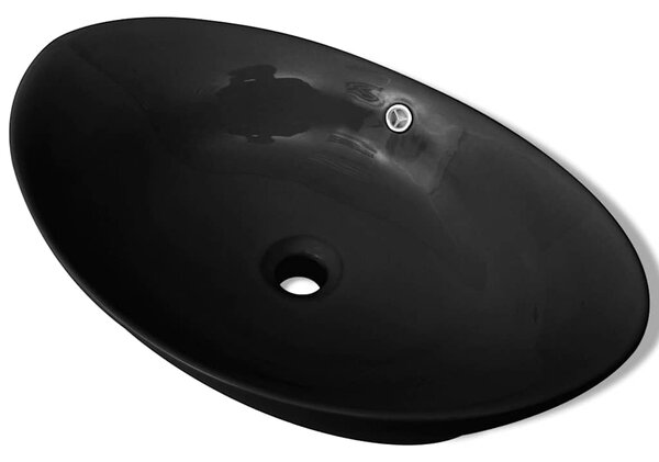 Černé luxusní keramické oválné umyvadlo s přepadem - 59 x 38,5 cm 140680