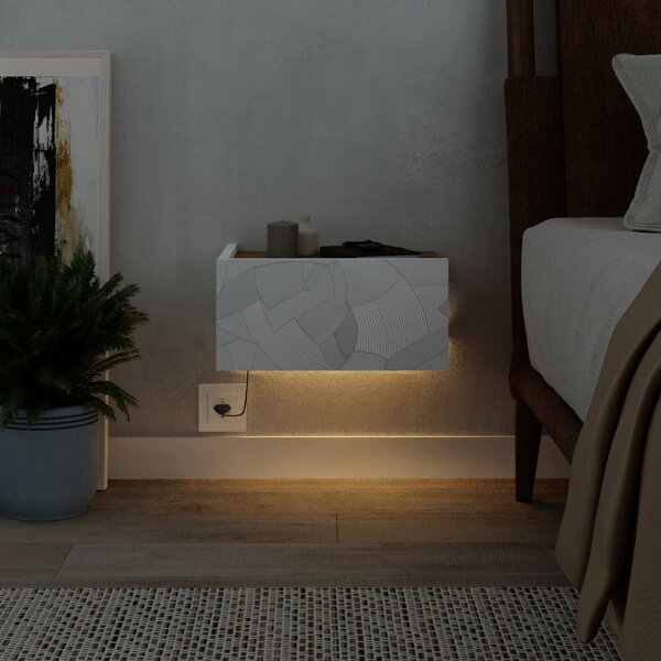 Noční stolek Ondra LED (bílá + dub)