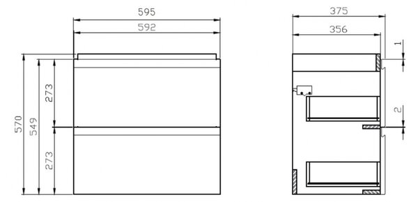 Cersanit Moduo Slim SET, závěsná skříňka 60x35x62 cm + umyvadlo 60cm, antracitová matná, S801-469-DSM