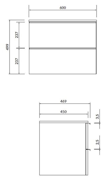Cersanit - VIRGO závěsná skříňka pod umyvadlo s deskou 60cm, bílá-černá, S522-019