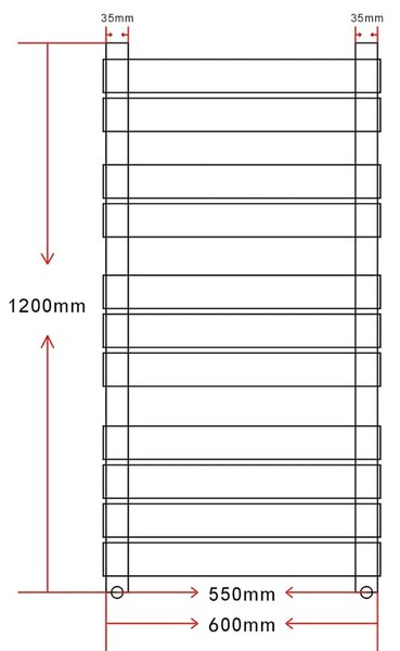 Žebříkový radiátor na ručníky rovný ústřední topení 600 x 1 200 mm 140867