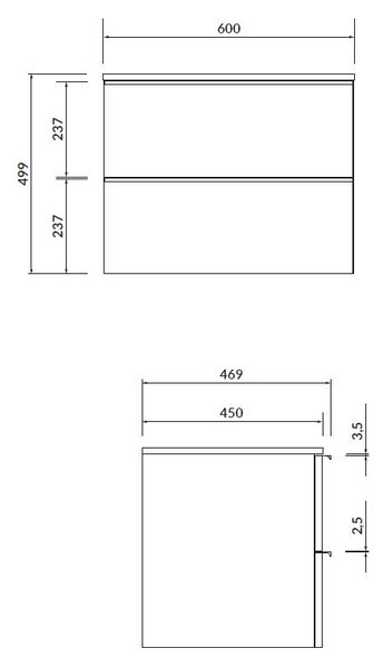 Cersanit - VIRGO závěsná skříňka pod umyvadlo s deskou 60cm, šedý dub-černá, S522-023