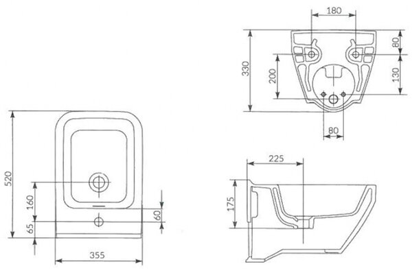 Cersanit Crea WC bidet závěsný hranatý, bílá, K114-010