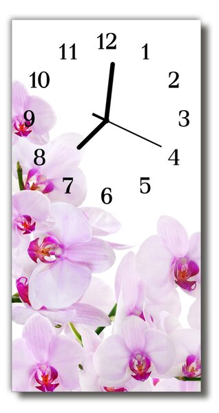 Skleněné hodiny vertikální  Květy Fialové orchideje 30x60 cm