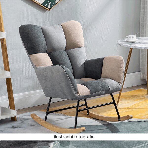 KONDELA Designové houpací křeslo, patchwork šedá / béžová, KEMARO