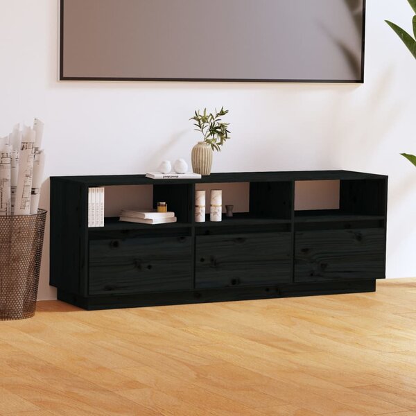 TV skříňka černá 140 x 37 x 50 cm masivní borové dřevo