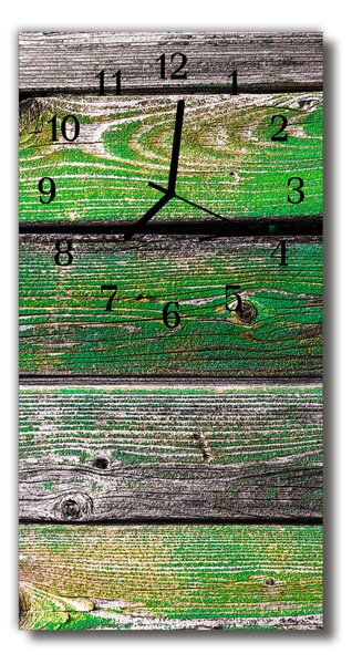 Skleněné hodiny vertikální  Dřevěné desky se zeleným mechem 30x60 cm