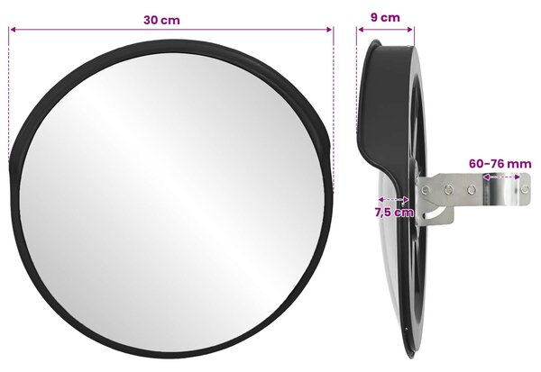 Dopravní vypouklé zrcadlo PC plast černé 30 cm venkovní 141679
