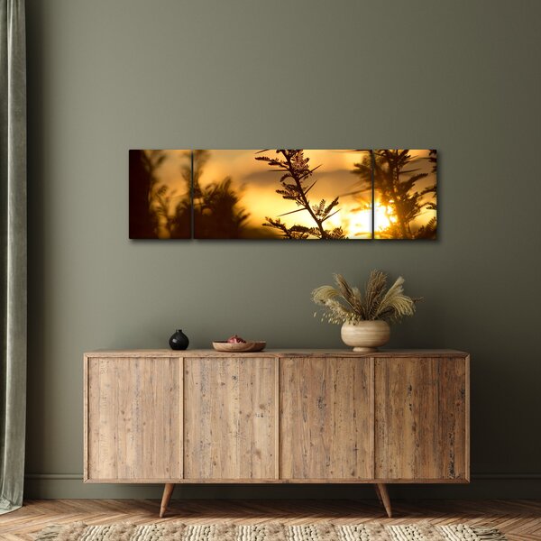 Obraz - Slunce zapadající za stromy (170x50 cm)
