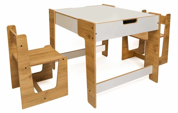 Set dětský stolek a 2 židle Pidili 5 (bílá + naturální)