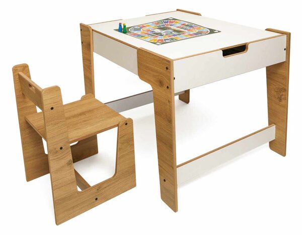 Set dětský stolek a židle Pidili 4 (bílá + naturální)
