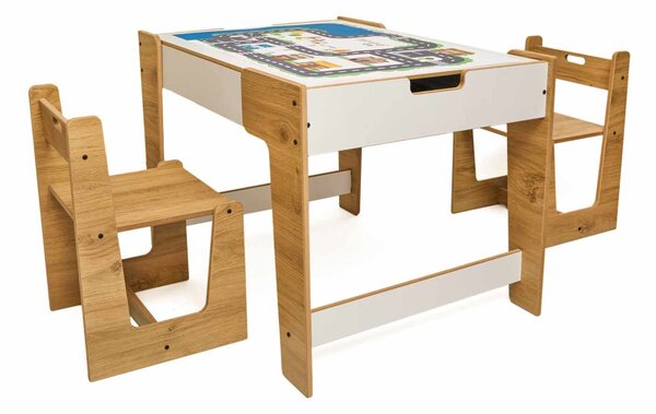 Set dětský stolek a 2 židle Pidili 5 (bílá + naturální)
