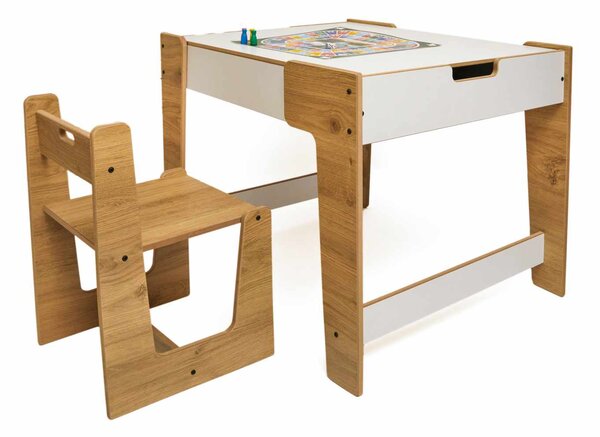 Set dětský stolek a židle Pidili 4 (bílá + naturální)