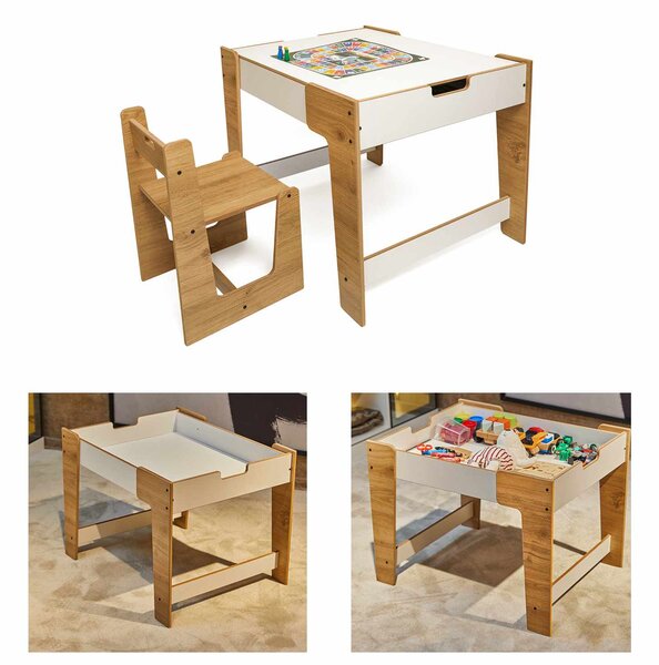 Set dětský stolek a židle Pidili 4 (bílá + naturální)