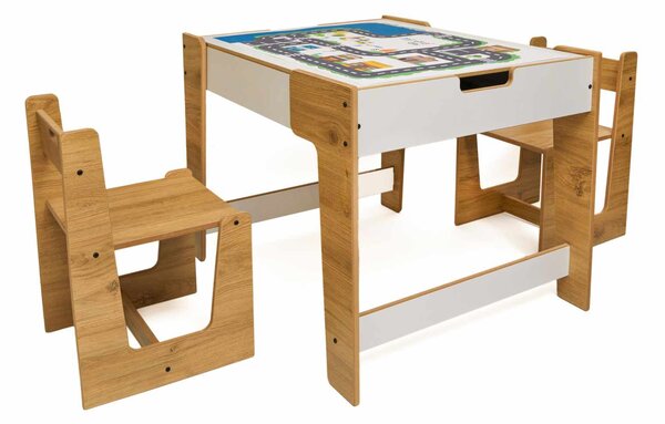 Set dětský stolek a 2 židle Pidili 5 (bílá + naturální)