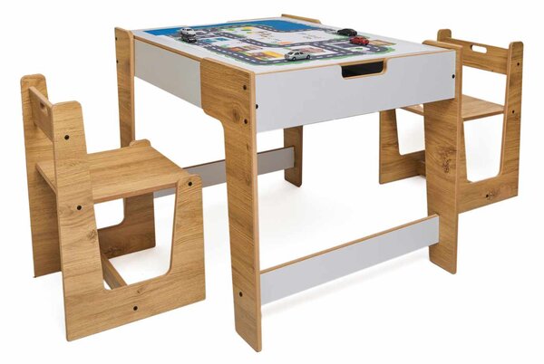 Set dětský stolek a 2 židle Pidili 5 (bílá + naturální)