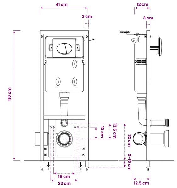 Podomítková nádržka pro závěsné WC 11 l 41x14x(110-125) cm 142249