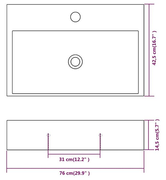 Umyvadlo s otvorem na baterii keramické bílé 76x42,5x14,5 cm 142348