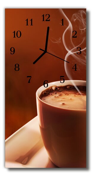 Skleněné hodiny vertikální  Béžový šálek kávy 30x60 cm