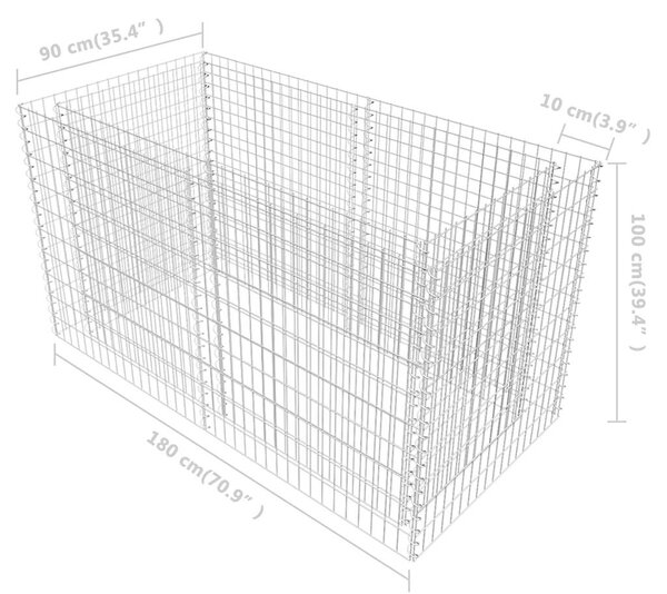 Gabionový vyvýšený záhon ocel 180 x 90 x 100 cm stříbrný 142366