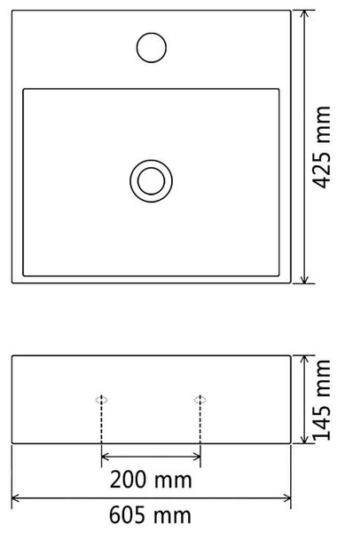Umyvadlo s otvorem na baterii keramické bílé 60,5x42,5x14,5 cm 142347
