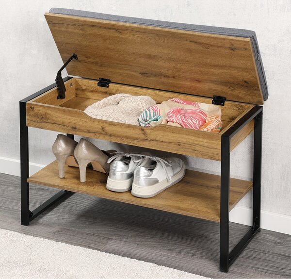 Botník s podsedákem 70 x 30 x 48 cm, dekor dub/černá KESPER 15977