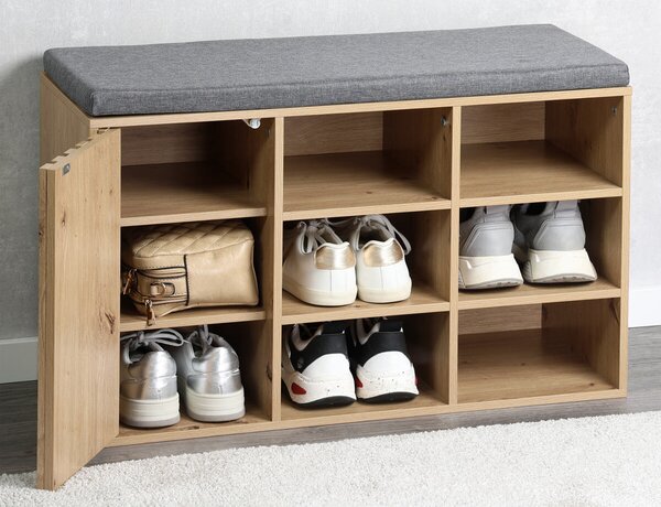 Botník s podsedákem 76 x 29,5 x 48 cm, dekor dub/šedý KESPER 15946