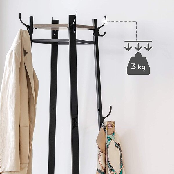 SONGMICS Předsíňový věšák jehlan 43x43x180cm černý šedý
