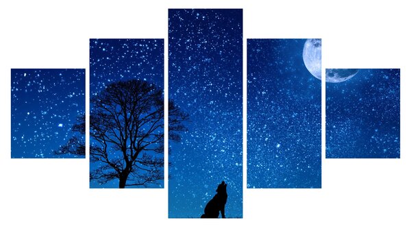 Obraz vlka vyjícího na měsíc (125x70 cm)