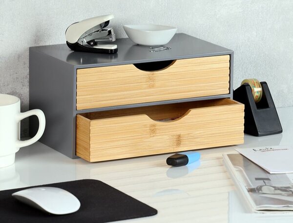 Organizér se 2 zásuvkami, šedý/přírodní KESPER 58963