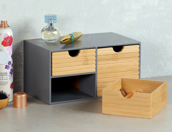 Organizér se 3 zásuvkami, 27 x 16 x 14 cm, šedý/přírodní KESPER 58961